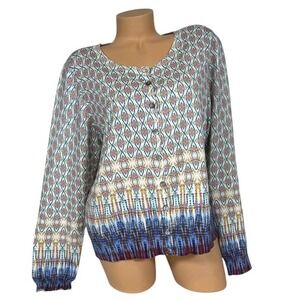 Sundance Womens Knit Cardigan Sweater Size XL Geometric Button Front Long Sleeve